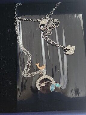 Swarovski Travel Exclusive Dolphin Necklace Silver Gold Blue Crystal & Box